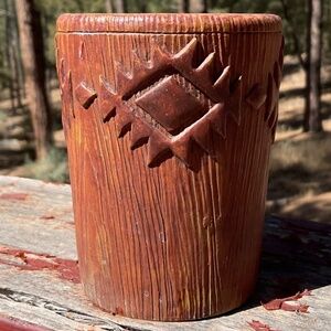 Vintage Style Brown Resin Tumbler Pen Holder Makeup Brush Holder Tiki Style